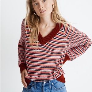MADEWELL Striped V-Neck Chunky Pullover Sweater